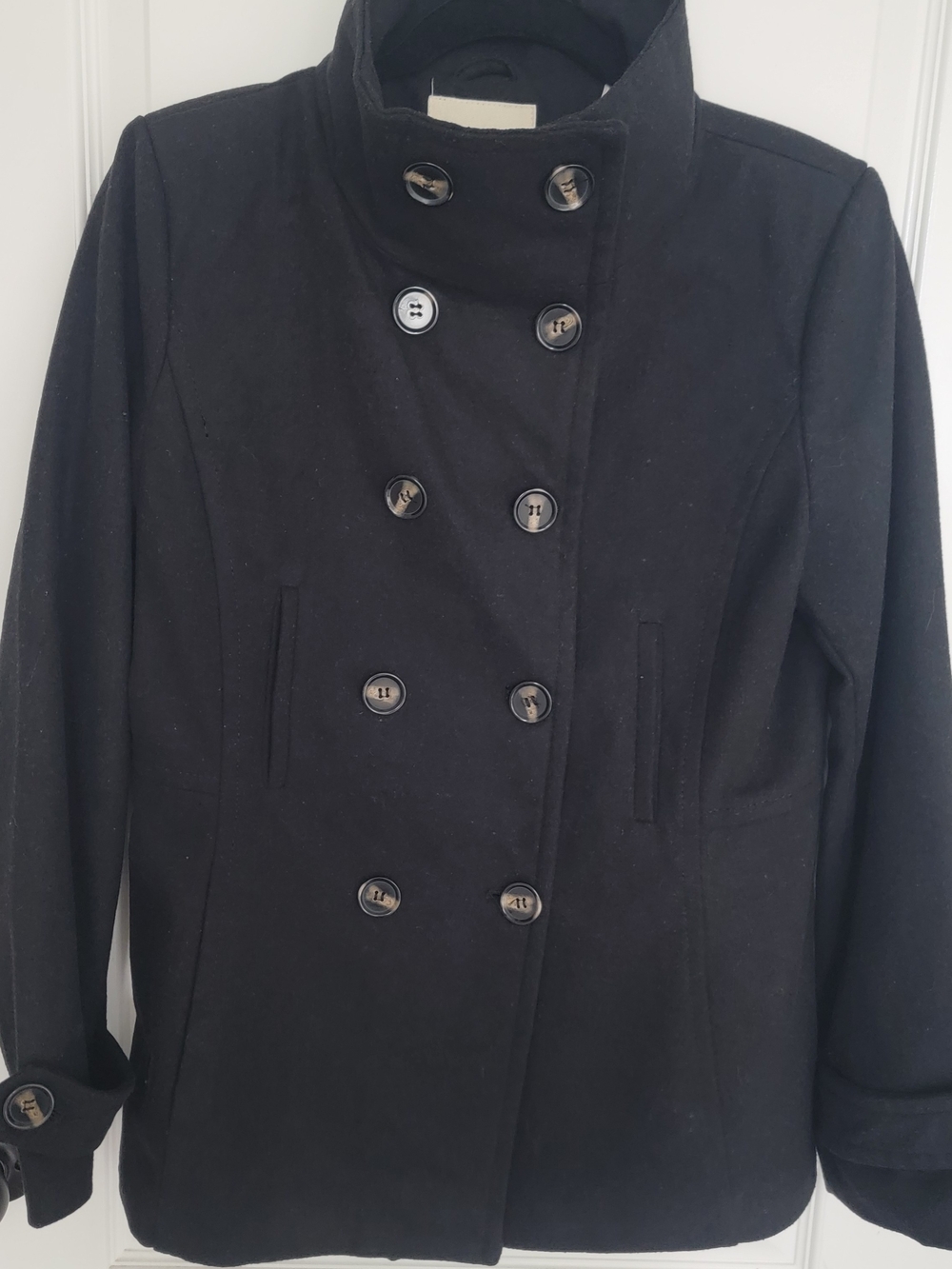 Classic Black Double-Breasted Women's Peacoat